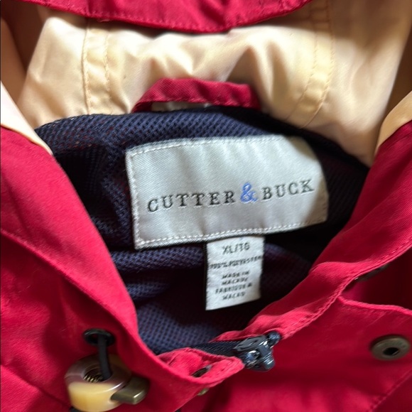 Cutter & Buck Men XL Red Raincoat Hooded Packable Windbreaker Red Nautical - Picture 4 of 5